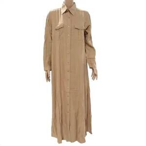 NEW AAB women's modest button down long maxi dress in neutral nude